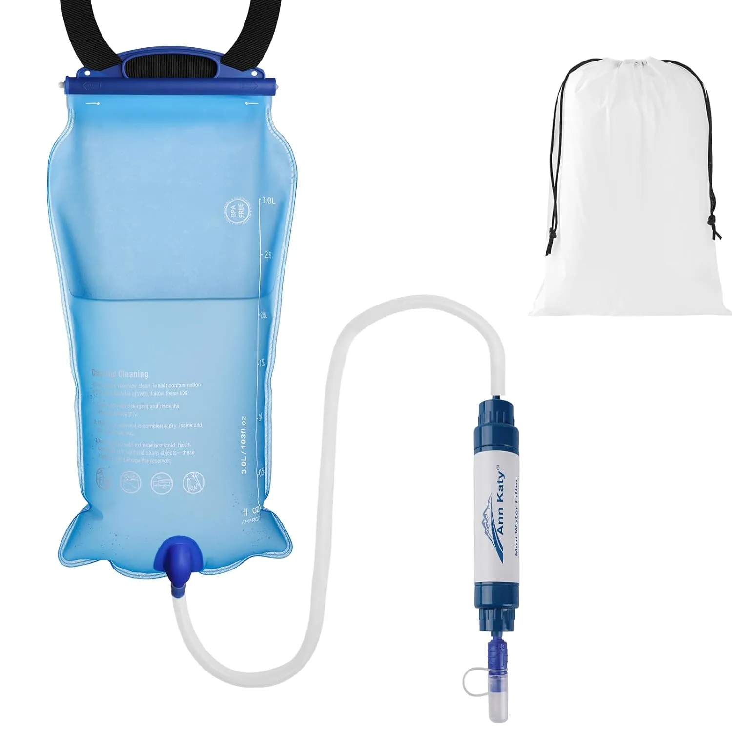 Gravity Water Filter, Portable Gravity-Feed Water Purifier with 3L Bag, Filtration 99.99% Impurities, Multi-Purpose Water Purifier for Hiking, Cycling, Camping, Trekking