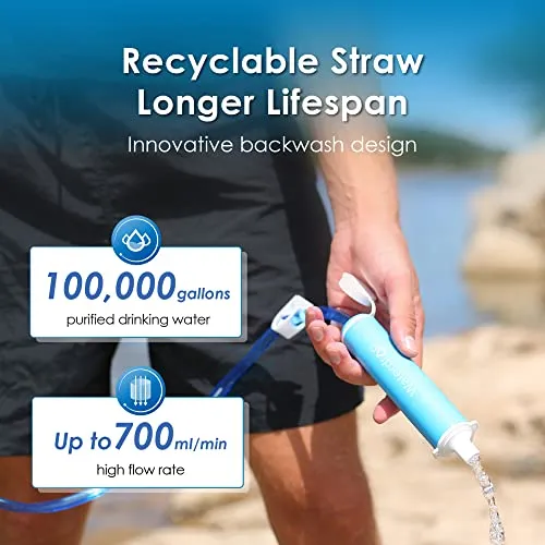 Gravity Water Filter Straw,Camping Water Filtration System, Water Purifier Survival