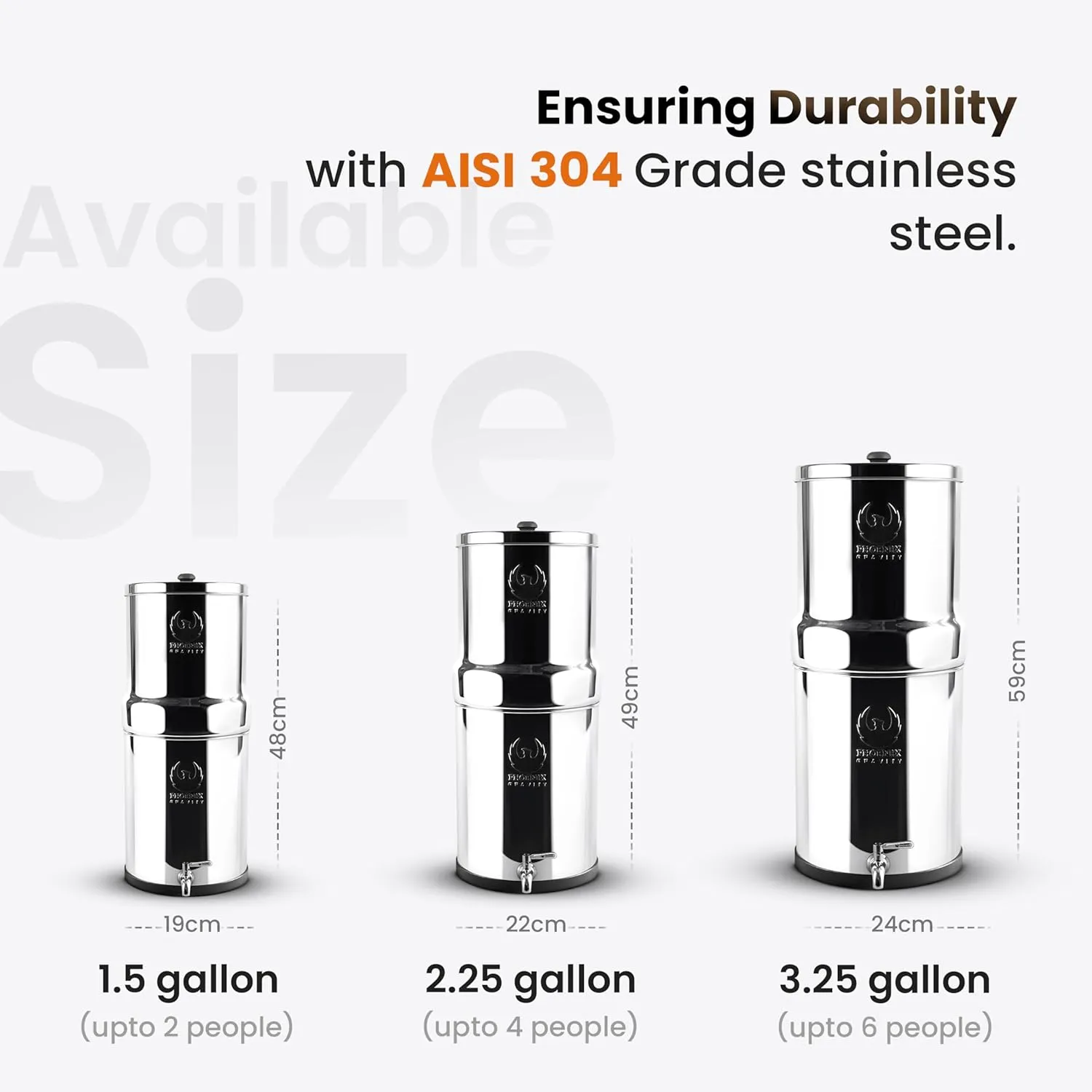 Gravity Water Filter System - 2.25 Gallons NSF Certified AISI 304 Stainless Steel Countertop Water Filter System with 2 Smart (Black) Carbon Filter Elements & Free Stainless Steel Water Spigot (2.25G)