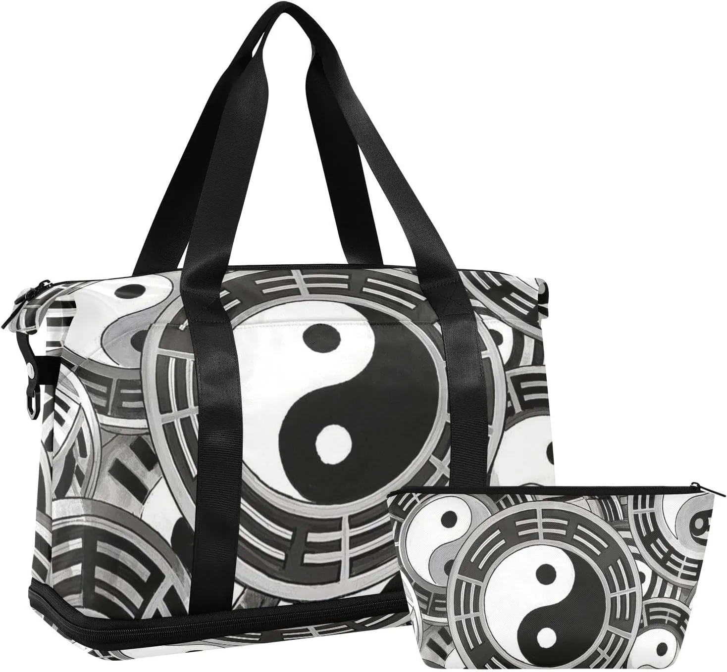 Gray Tai Chi Bagua Formation Travel Bag Weekender Duffel Bag with Toiletry Bag for Airplane Traveling Multifunctional