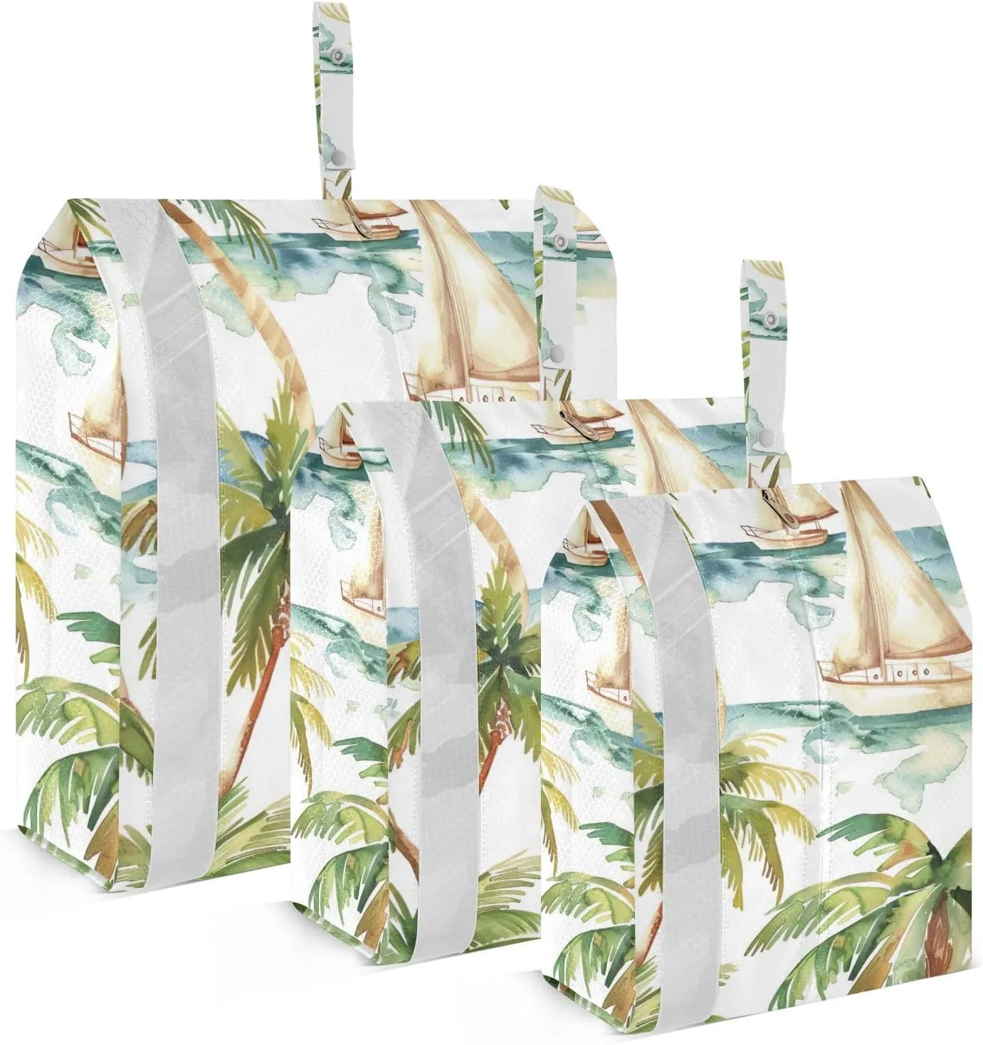 Green Palm Tree Travel Storage Bag with Lanyard - Portable Lightweight Classified Storage Bag with Zipper, Dust and Waterproof Travel Packing Cube for Suitcase,3 Pieces