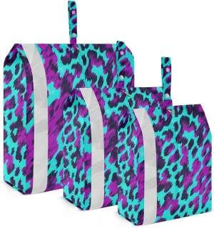 Green Purple Leopard Print Travel Storage Bag with Lanyard - Portable Lightweight Classified Storage Bag with Zipper, Dust and Waterproof Travel Packing Cube for Suitcase,3 Pieces