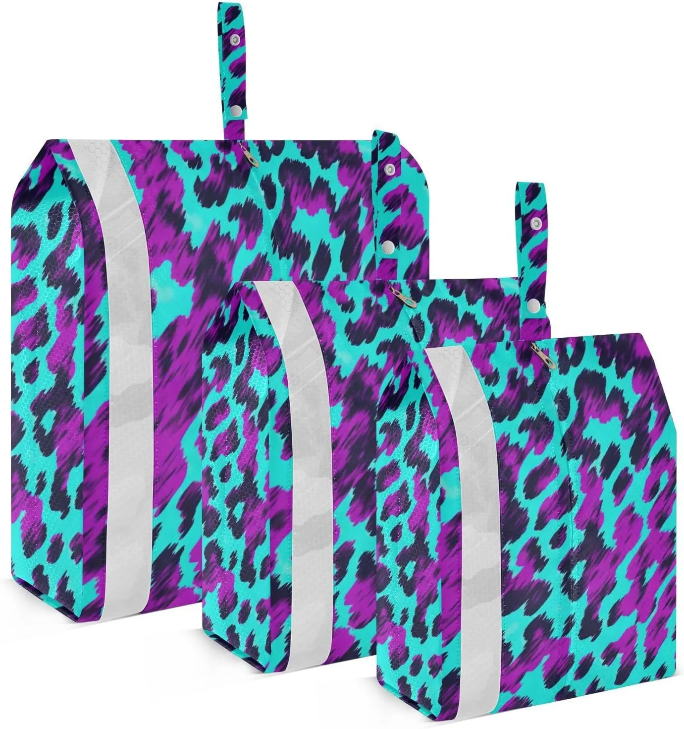 Green Purple Leopard Print Travel Storage Bag with Lanyard - Portable Lightweight Classified Storage Bag with Zipper, Dust and Waterproof Travel Packing Cube for Suitcase,3 Pieces