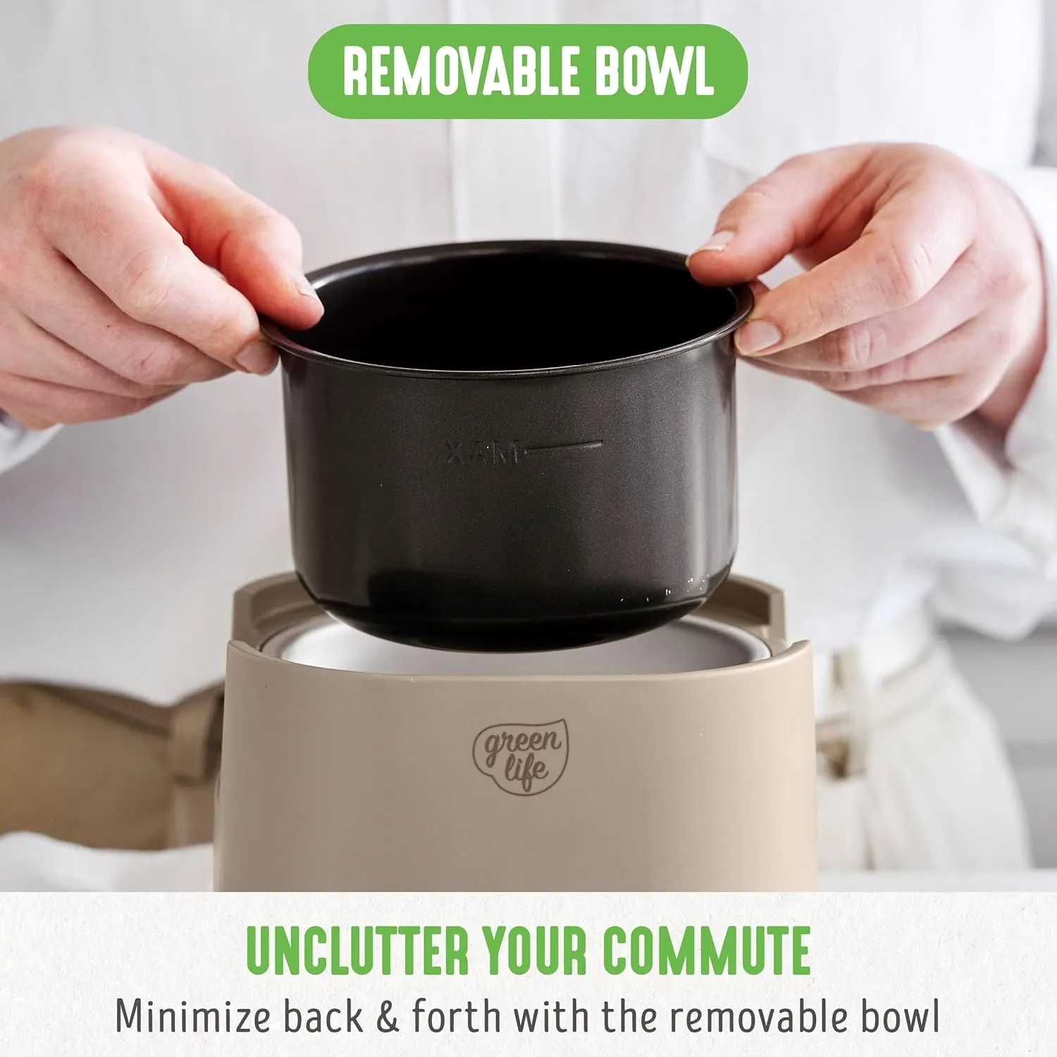 GreenLife 20oz Electric Lunch Box Food & Soup Warmer, PFAS & PFOA-Free Ceramic Nonstick Interior, Portable for Travel & Office, Spill-Proof Lid, Removable Bowl, Dishwasher Safe, Taupe