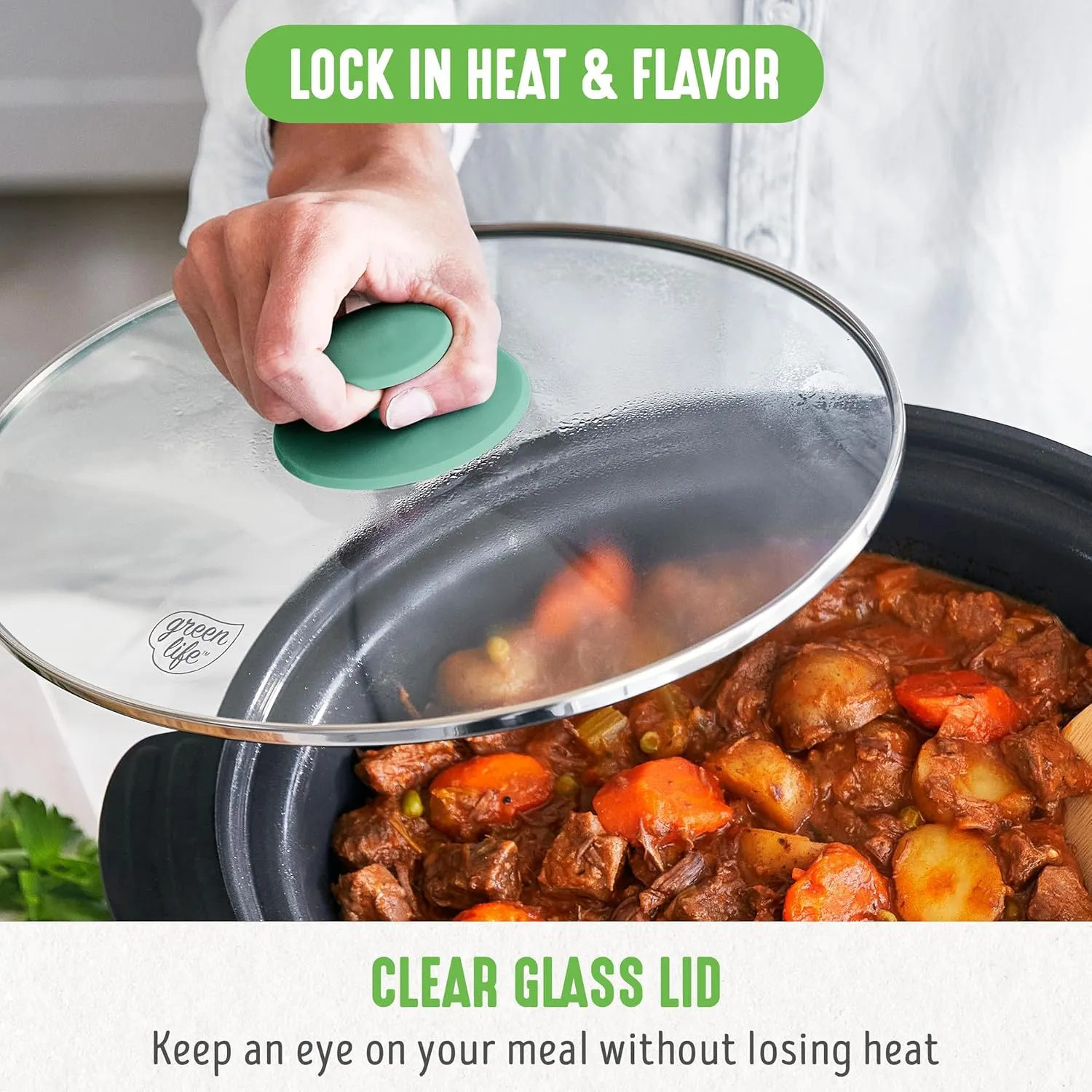 GreenLife 6 Quart Ceramic Slow Cooker, PFAS-Free, Programmable, Removable Healthy Nonstick Pot for Family Meals, Sear on Stovetop, Keep Warm, Digital Timer, Dishwasher Safe Glass Lid, Turquoise