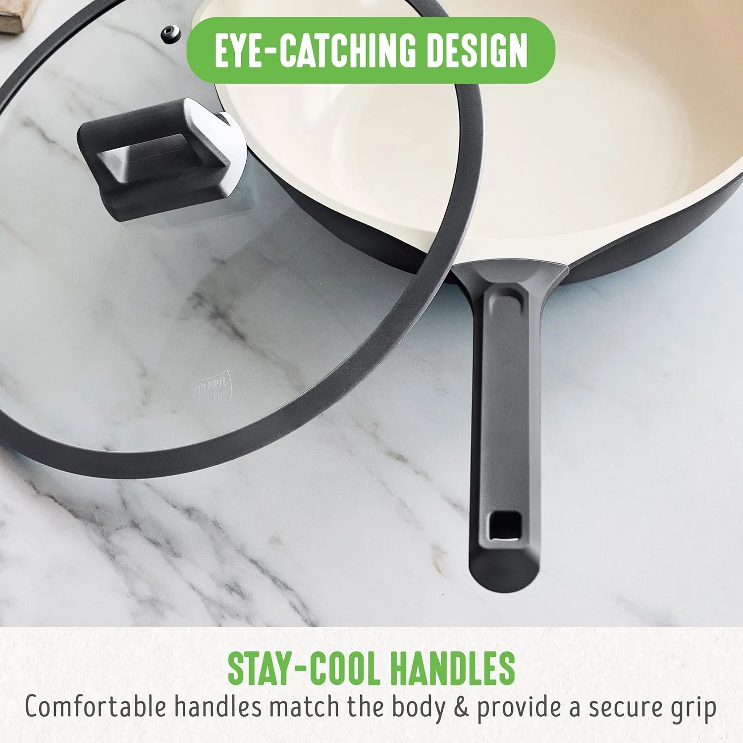 GreenLife Arte 5.1QT 12” Wok, Healthy Ceramic Nonstick, Induction Suitable, Non Toxic PFAS & PFOA-Free, All in One Multi-Purpose Cooking, Fry, Boil, Stay Cool Handles, Dishwasher Safe, Graphite
