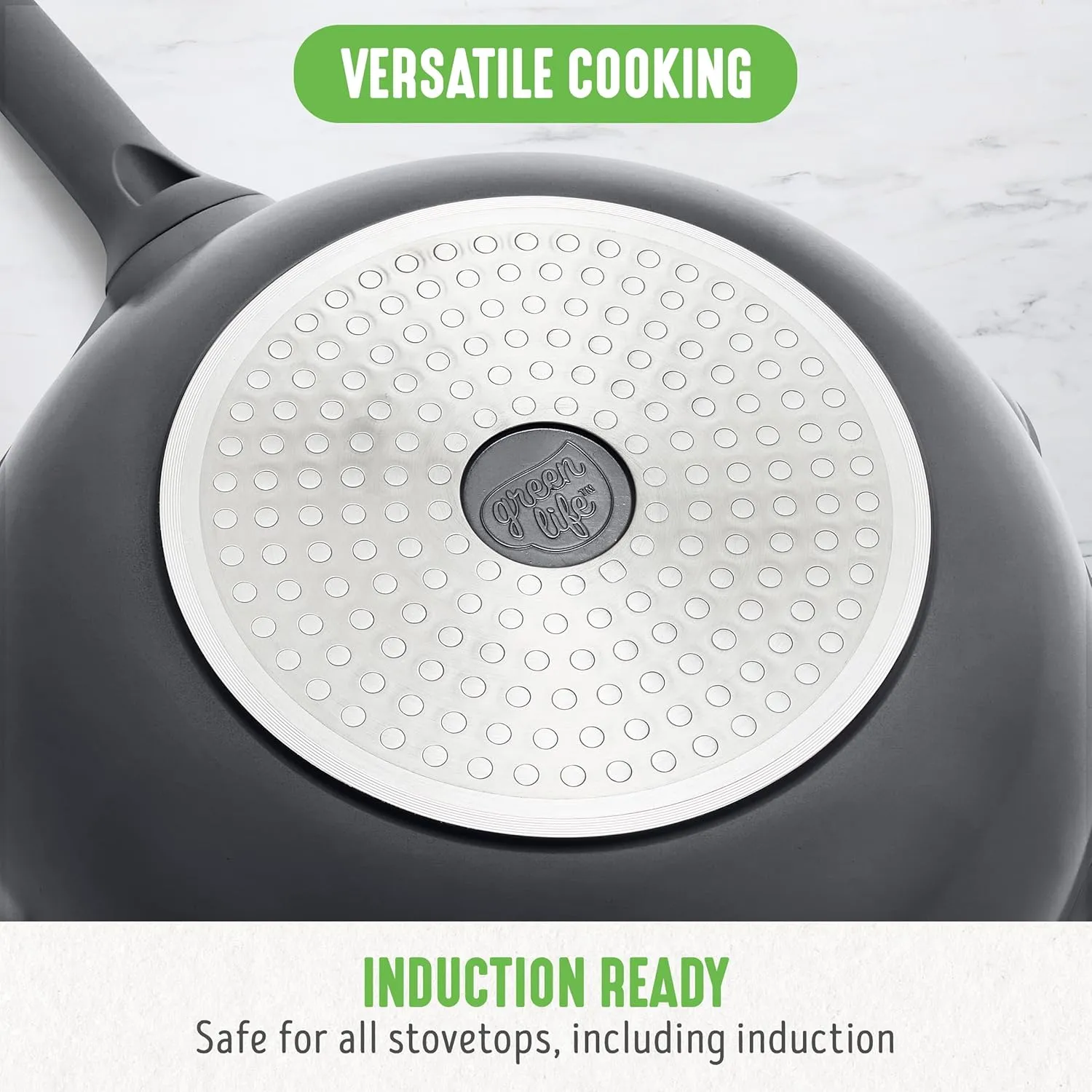 GreenLife Arte 5.1QT 12” Wok, Healthy Ceramic Nonstick, Induction Suitable, Non Toxic PFAS & PFOA-Free, All in One Multi-Purpose Cooking, Fry, Boil, Stay Cool Handles, Dishwasher Safe, Graphite