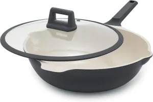 GreenLife Arte 5.1QT 12” Wok, Healthy Ceramic Nonstick, Induction Suitable, Non Toxic PFAS & PFOA-Free, All in One Multi-Purpose Cooking, Fry, Boil, Stay Cool Handles, Dishwasher Safe, Graphite