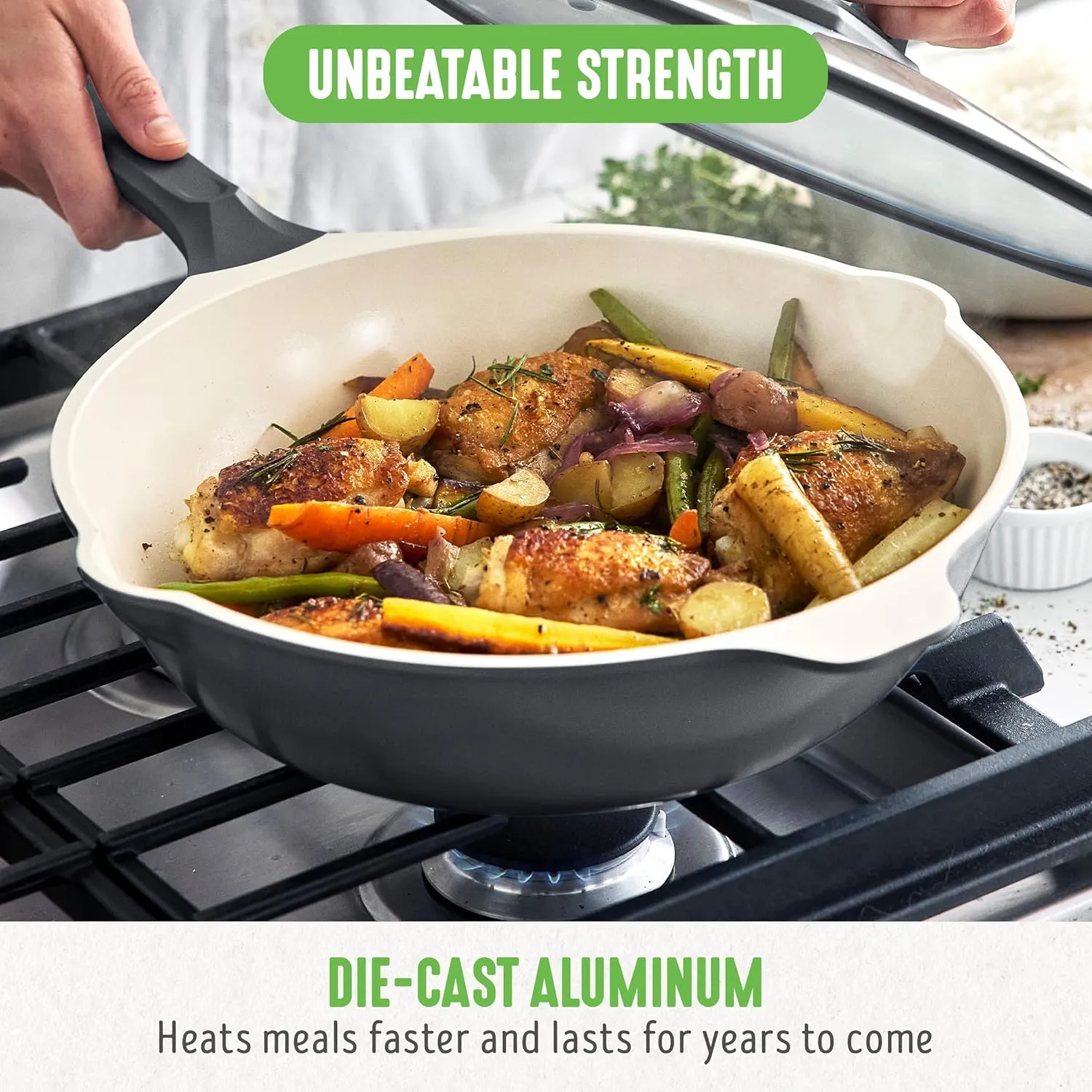 GreenLife Arte 5.1QT 12” Wok, Healthy Ceramic Nonstick, Induction Suitable, Non Toxic PFAS & PFOA-Free, All in One Multi-Purpose Cooking, Fry, Boil, Stay Cool Handles, Dishwasher Safe, Graphite