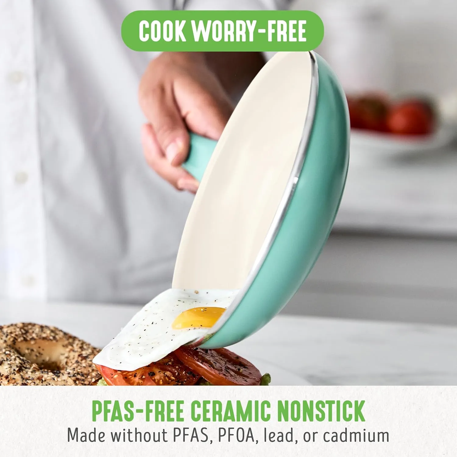 GreenLife Soft Grip Healthy Ceramic Nonstick, 12" Frying Pan Skillet with Lid, PFAS-Free, Dishwasher Safe, Turquoise