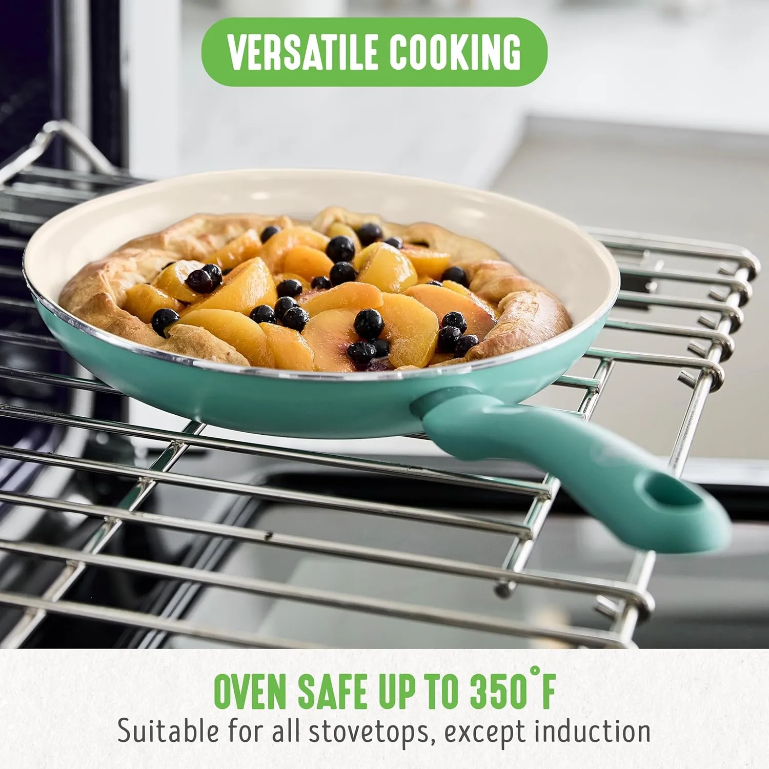 GreenLife Soft Grip Healthy Ceramic Nonstick, 12" Frying Pan Skillet with Lid, PFAS-Free, Dishwasher Safe, Turquoise