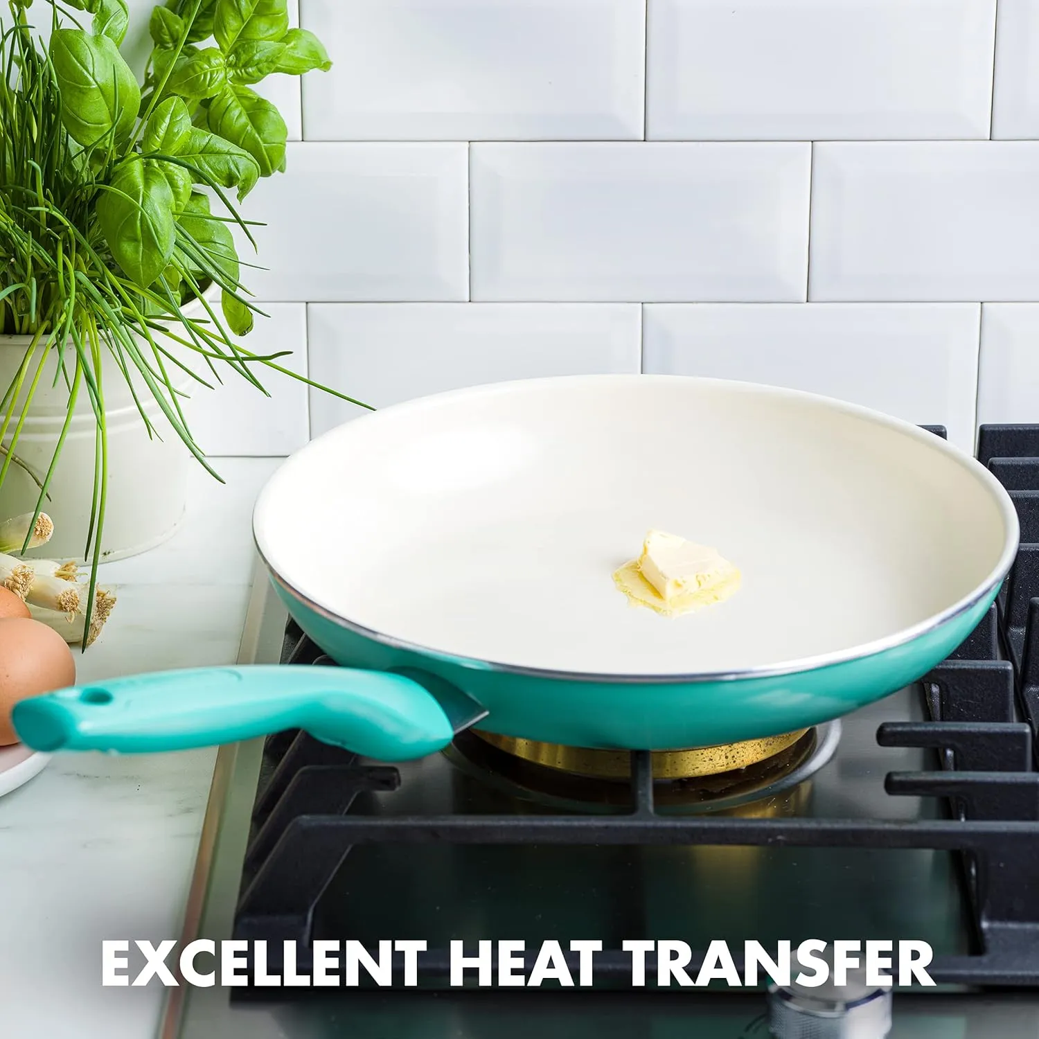 GreenPan Rio Healthy Ceramic Nonstick 10" Frying Pan Skillet, PFAS-Free, Dishwasher Safe, Turquoise