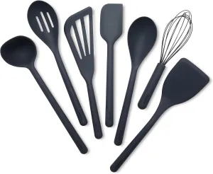 GreenPan Silicone 7 Piece Cooking Utensil Set, Ladle, Turners, Spatula, Spoons, Whisk, Flexible Nonstick Kitchen Tools Rigid Steel Core, Heat-Resistant, Anti-Slip Handle BPA-Free Dishwasher Safe, Gray