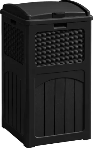 Greesum 33 Gallon Outdoor Trash Can with Lid, Waterproof Resin Garbage Bin for Hideaway, Deck, Patio, Dark Black