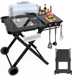 Grill Stand for Ninja Woodfire OG700/OG800/OG900 Series, Pro XL & OO101 Pizza Oven - Portable, Foldable Grill Table with Wheels & Side Shelf, Compatible with Blackstone 17" Griddle