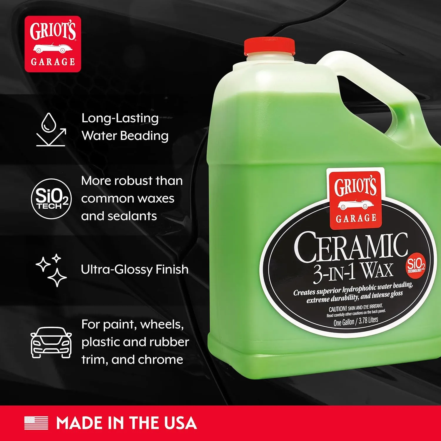 Griot’s Garage Ceramic 3-in-1 Wax, SiO2 Spray for Cars, Trucks, and RV’s, Provides Protection and Water Beading on Paint, Wheels, Plastic, Rubber Trim, Chrome, and More, 10983, 1 Gallon