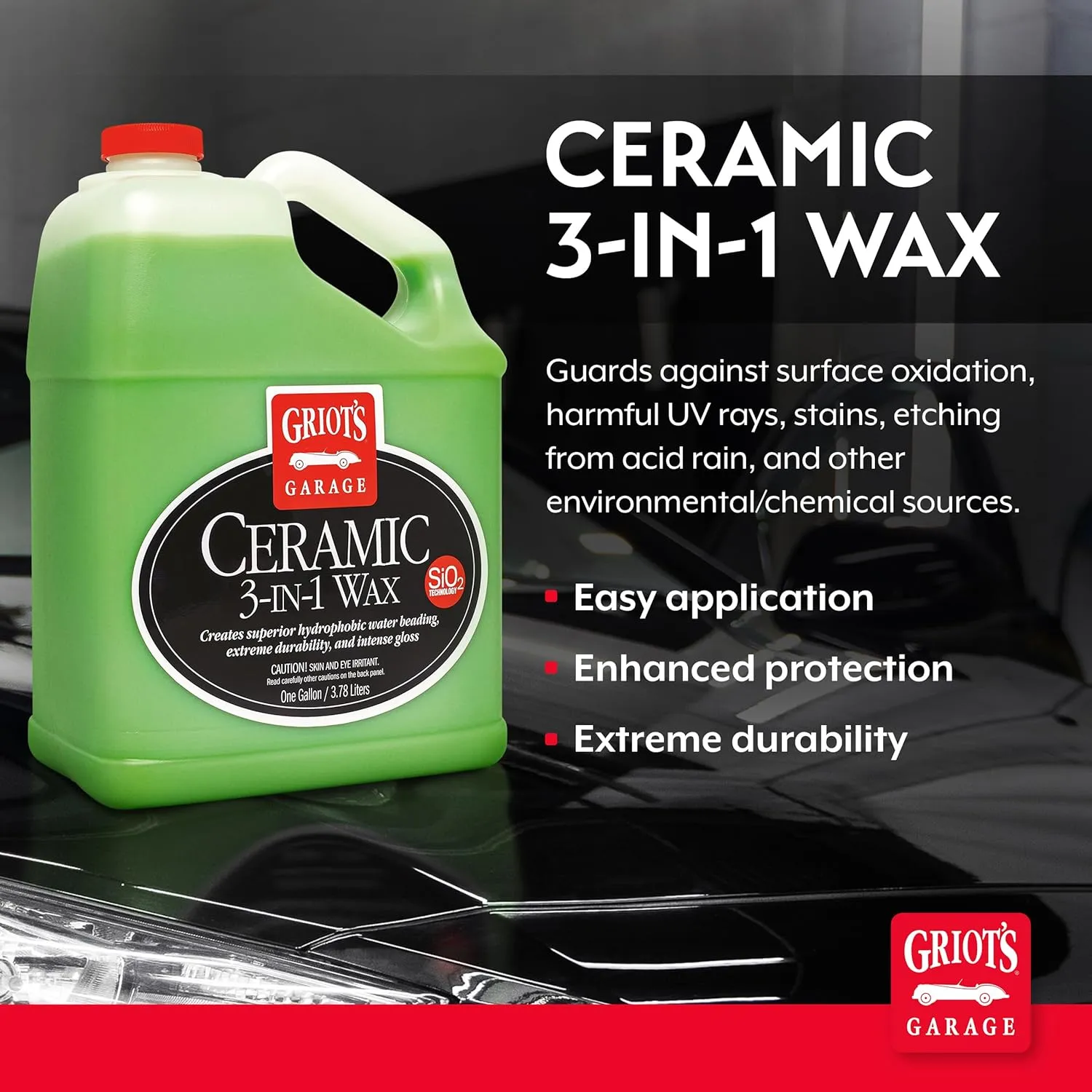 Griot’s Garage Ceramic 3-in-1 Wax, SiO2 Spray for Cars, Trucks, and RV’s, Provides Protection and Water Beading on Paint, Wheels, Plastic, Rubber Trim, Chrome, and More, 10983, 1 Gallon