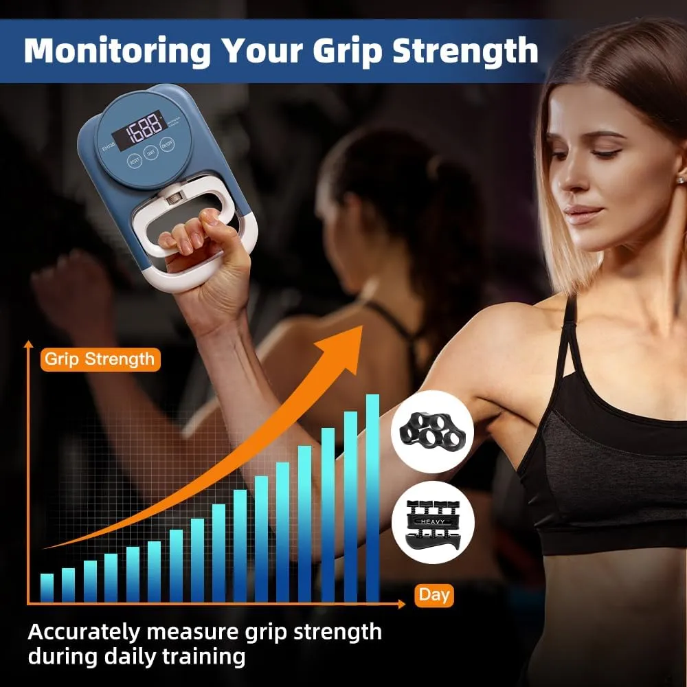 Grip Strength Trainer Hand Gripper - Grip Strength Tester Hand Dynamometer Handheld Meter LED Display Comfortable 265 Lbs / 120 Kgs Finger Strengthener for Sports Home School Gym Use
