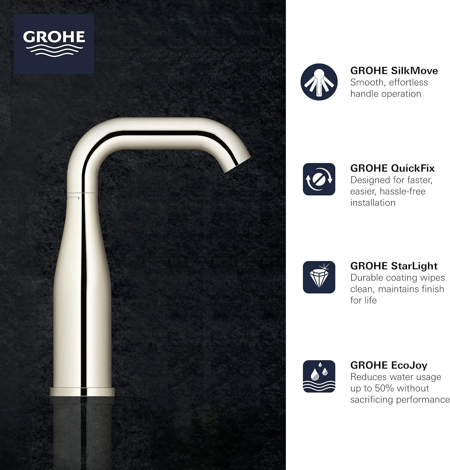 GROHE 23485ENA Essence, Single Hole Single-Handle M-Size Bathroom Faucet 1.2 GPM, Brushed Nickel