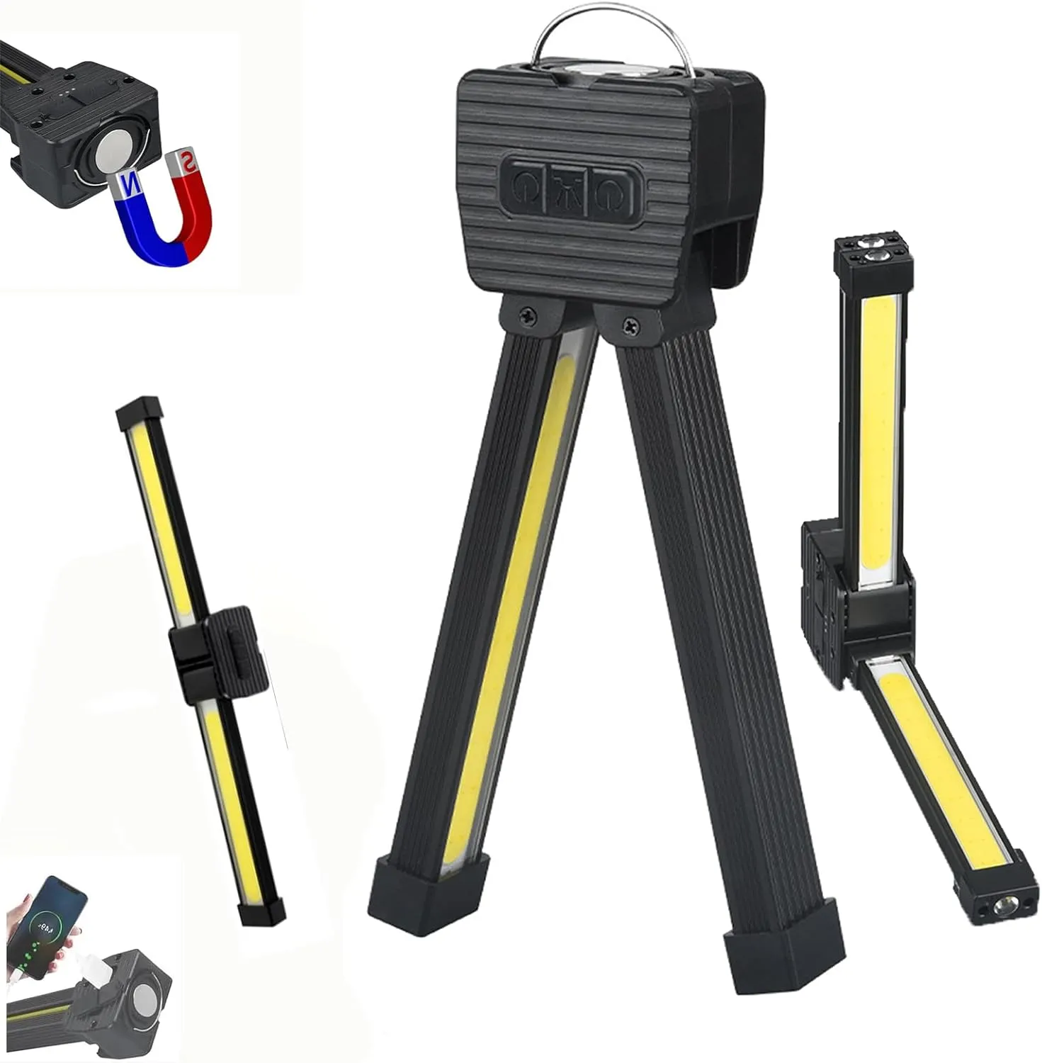 Gym Lamp for Posing, Posing Lamp, Portable Magnet LED Flashlight with Hanging Hook, 7th Gear Dimming & 180 Degree Folding,Handheld USB Rechargeable Power Bank,Magnetic Work Light Camping Light
