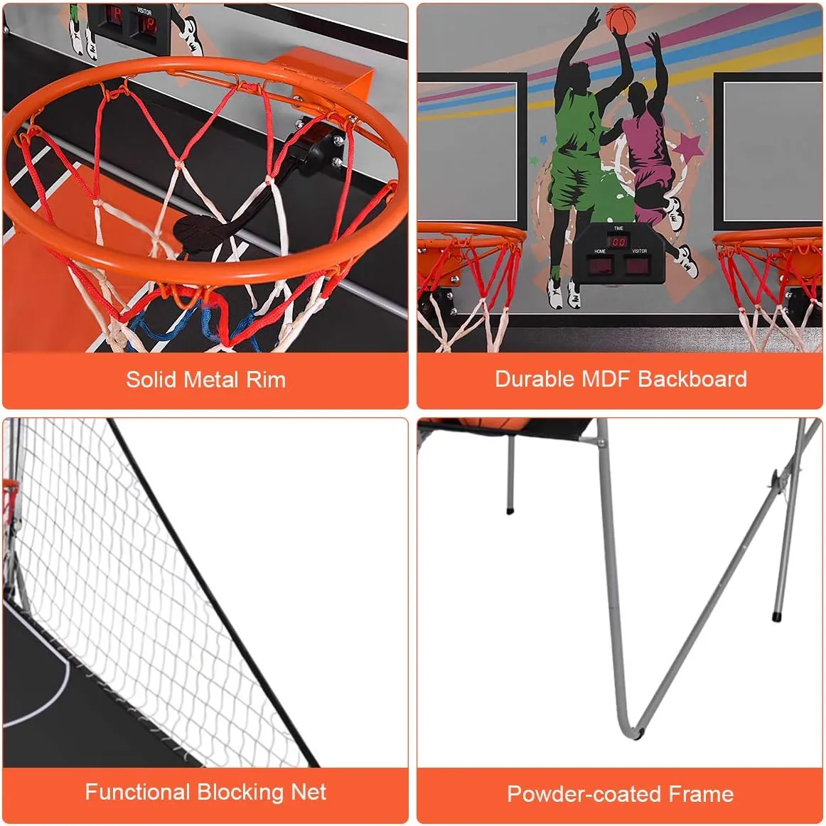 GYMAX Arcade Basketball Game Indoor Foldable with 8 Game Modes, Arcade Sound, 4 Balls and Inflation Pump, Electronic Basketball Games for All Ages Home