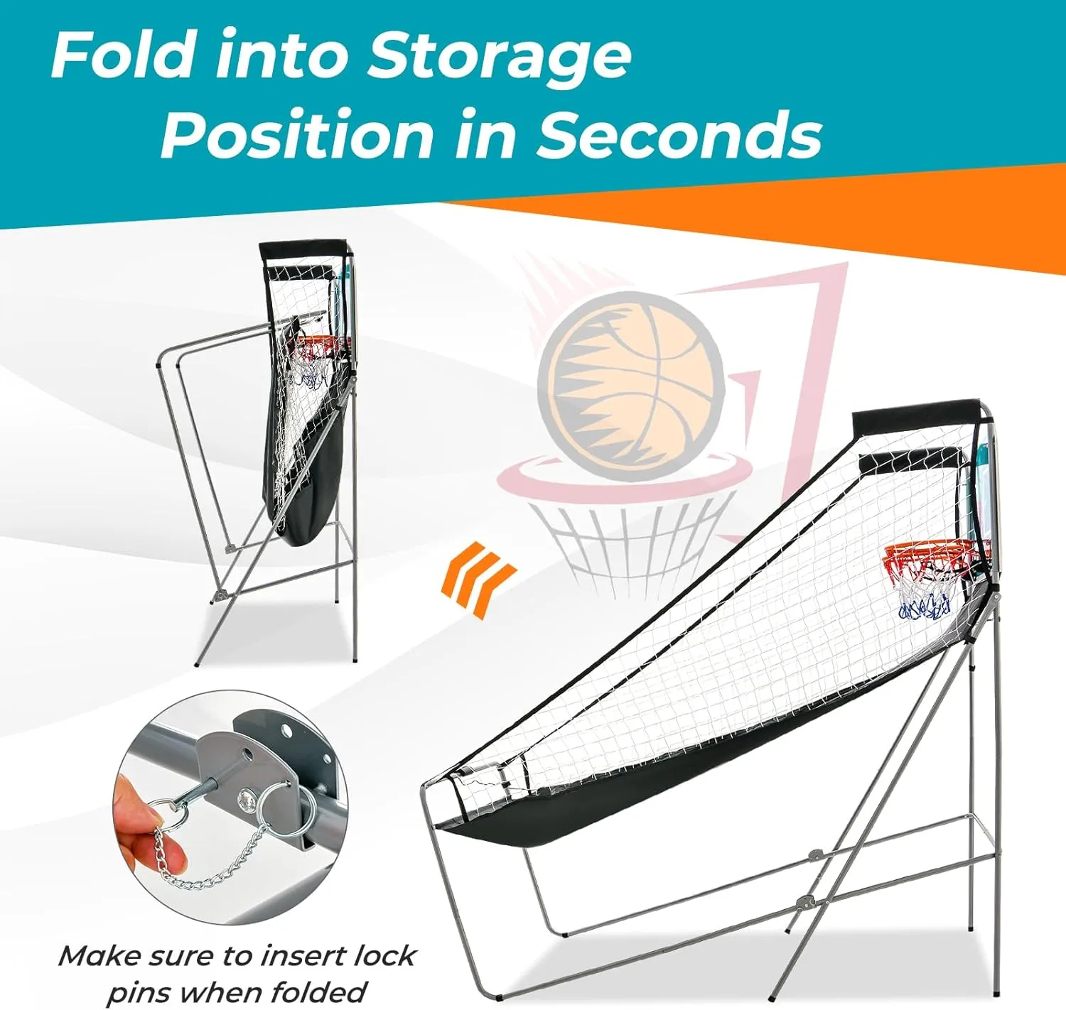 GYMAX Arcade Basketball Game Indoor Foldable with 8 Game Modes, Arcade Sound, 4 Balls and Inflation Pump, Electronic Basketball Games for All Ages Home
