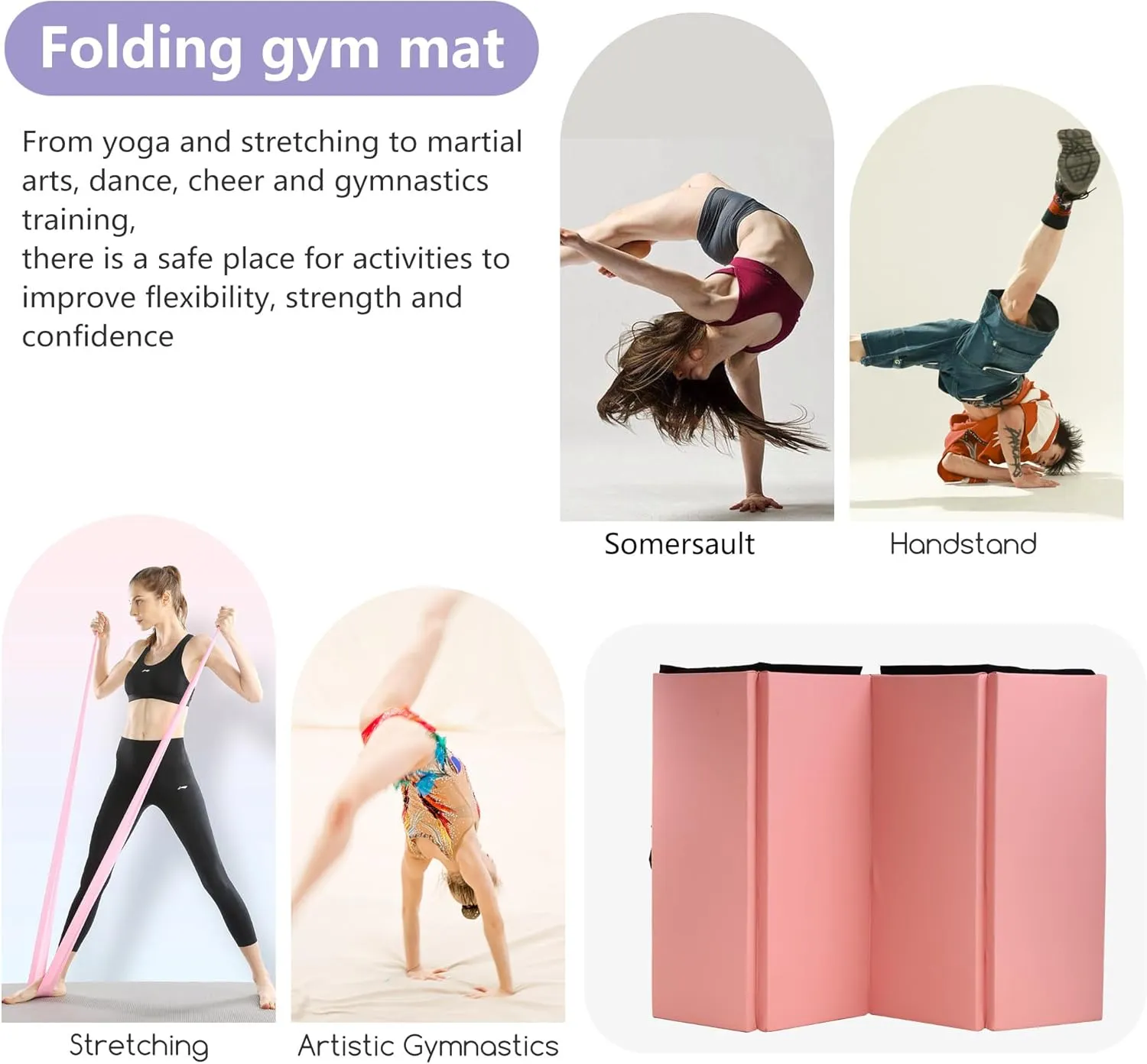 Gymnastics Tumbling Mats Portable Gymnastics Mat Foldable Tumbling Mat Thick PU Leather Exercise Mat Yoga Mat with Carrying Handles for home Workout outdoor Yoga Gymnastics