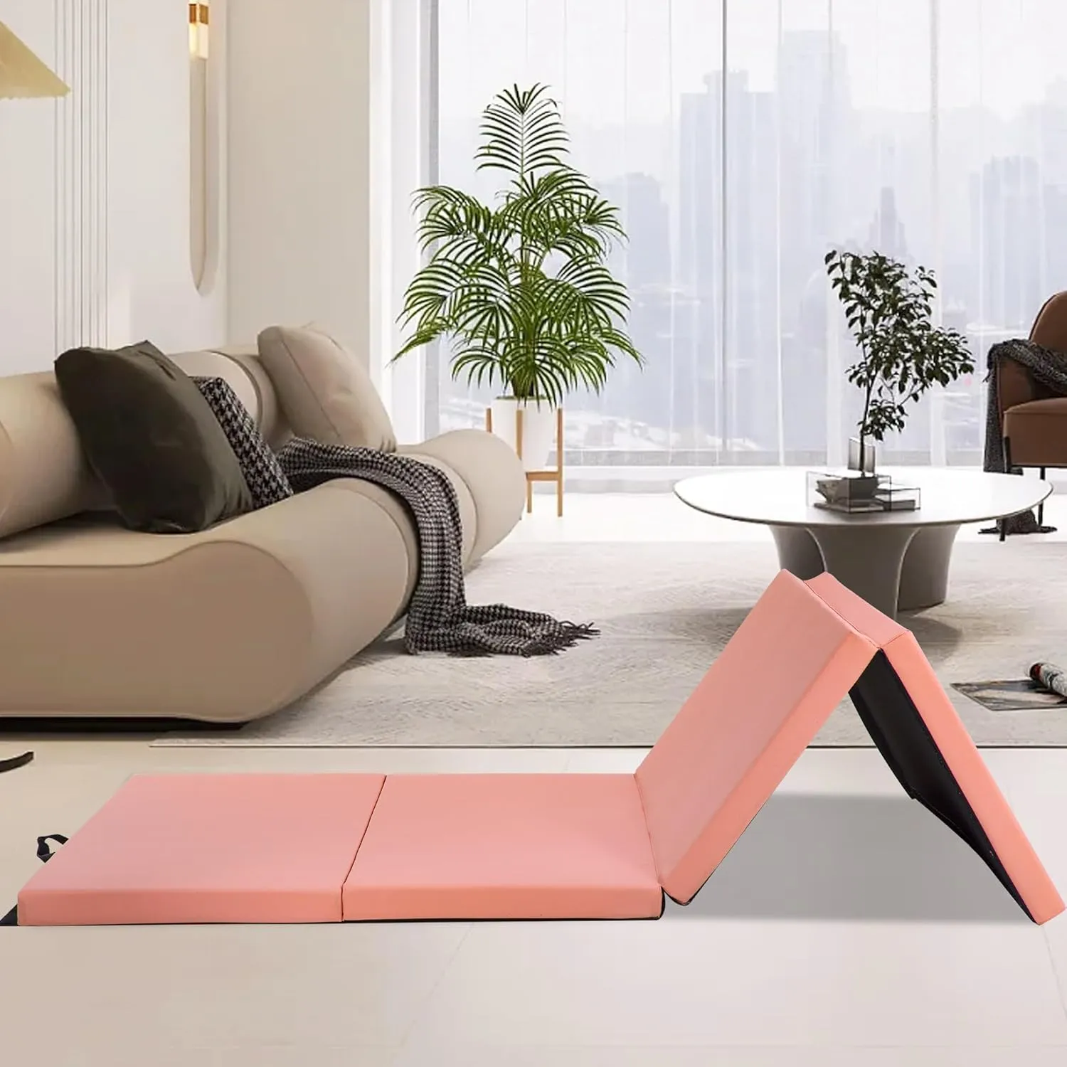 Gymnastics Tumbling Mats Portable Gymnastics Mat Foldable Tumbling Mat Thick PU Leather Exercise Mat Yoga Mat with Carrying Handles for home Workout outdoor Yoga Gymnastics