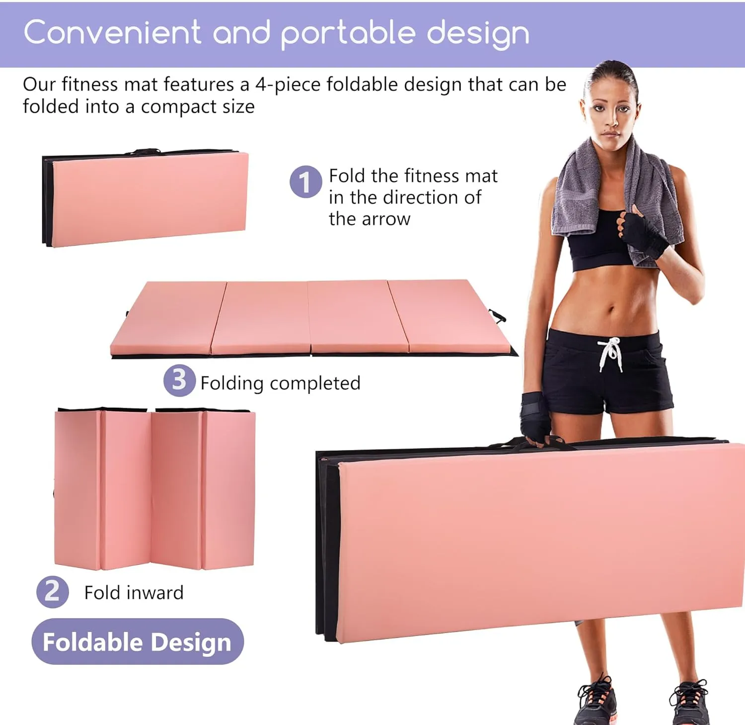 Gymnastics Tumbling Mats Portable Gymnastics Mat Foldable Tumbling Mat Thick PU Leather Exercise Mat Yoga Mat with Carrying Handles for home Workout outdoor Yoga Gymnastics
