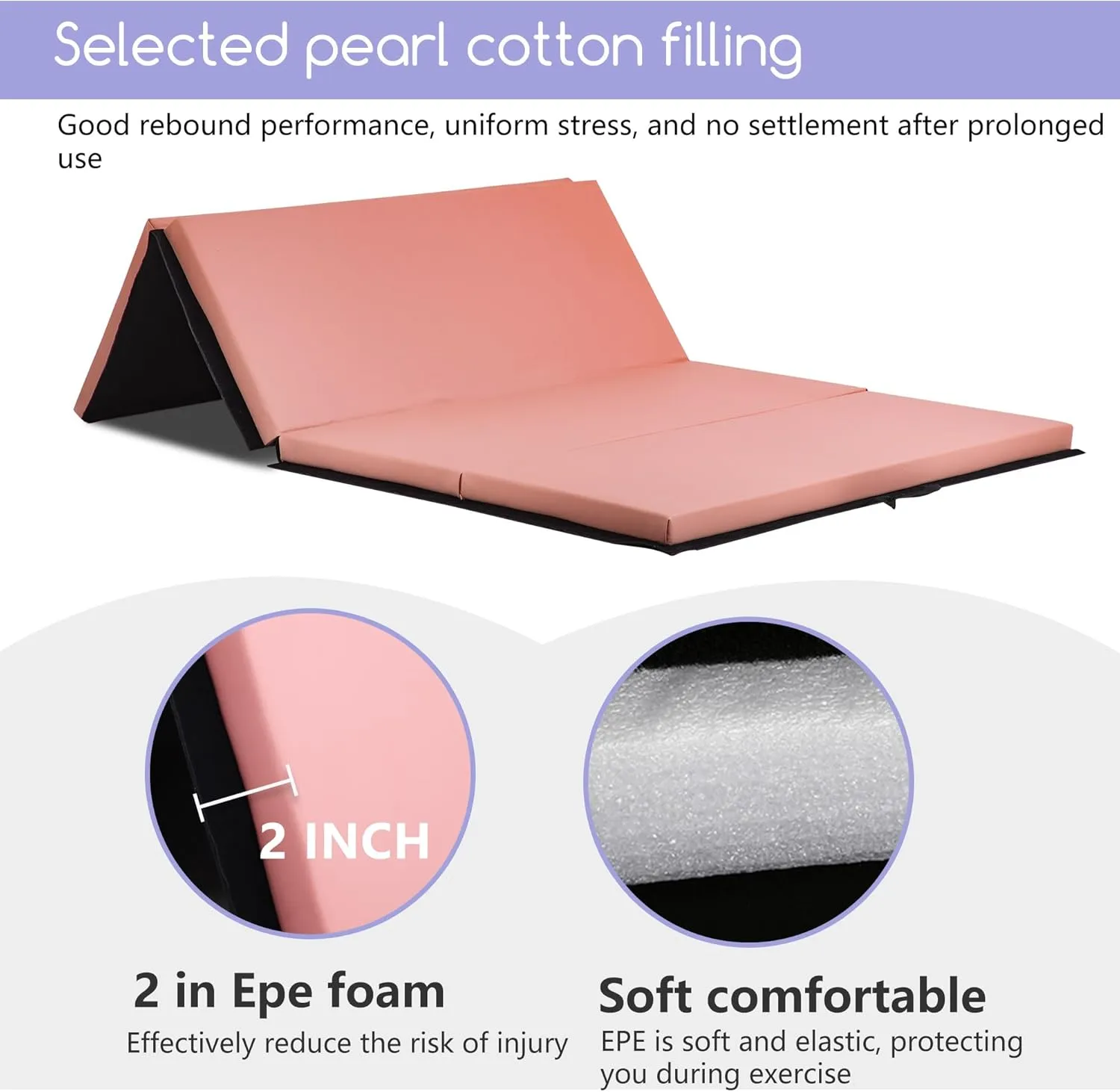 Gymnastics Tumbling Mats Portable Gymnastics Mat Foldable Tumbling Mat Thick PU Leather Exercise Mat Yoga Mat with Carrying Handles for home Workout outdoor Yoga Gymnastics