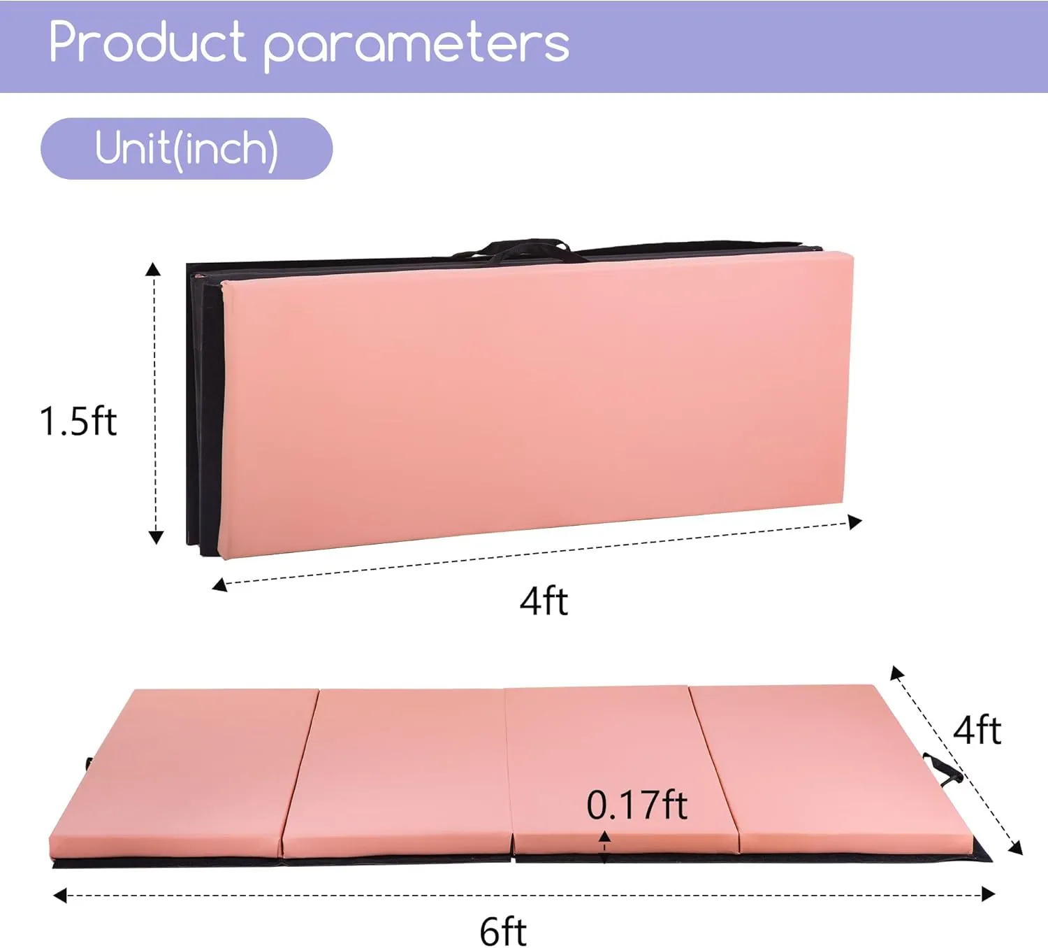 Gymnastics Tumbling Mats Portable Gymnastics Mat Foldable Tumbling Mat Thick PU Leather Exercise Mat Yoga Mat with Carrying Handles for home Workout outdoor Yoga Gymnastics