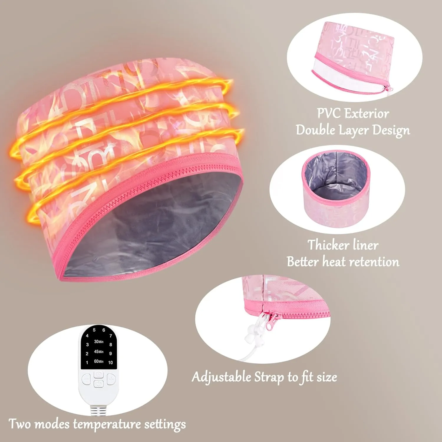 Hair Steamer for Natural Hair Home Use, Heat Cap for Deep Conditioning with Adjustable 2 Modes, and Intelligent Protection Black Hair Women for Scalp Treatment Spa Hair Care, Bronzing Pink