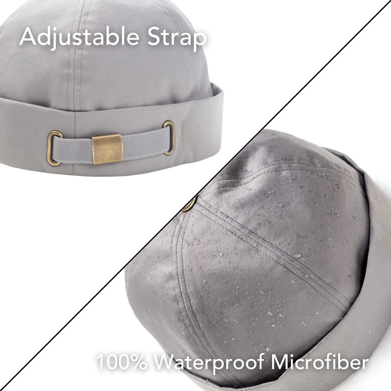 Hairbrella Brimless Docker Rain Hat for Men, Beanie, Satin-Lined Cap, Adjustable, Unisex Waterproof Hat, Cuff