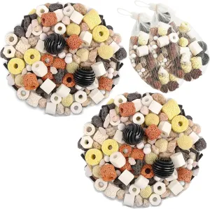 Hamiledyi 2 Pcs Aquarium Filter Media 12 in 1 Bio Balls Ceramic Rings Fish Tank Pond Biofilter Filter Media 1000 Grams with Mesh Bag