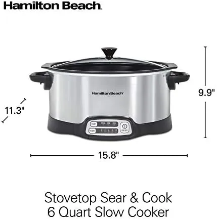 Hamilton Beach 33662 Programmable Slow Cooker with 6 Quart Stovetop-Safe Sear & Cook Crock, Silver