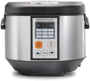 Hamilton Beach Digital Programmable Rice and Slow Cooker & Food Steamer, 20 Cups Cooked (10 Cups Uncooked), 12 Pre-Programmed Settings for Sauté, Hot Cereal, Soup, Nonstick Pot, Stainless Steel (37523)