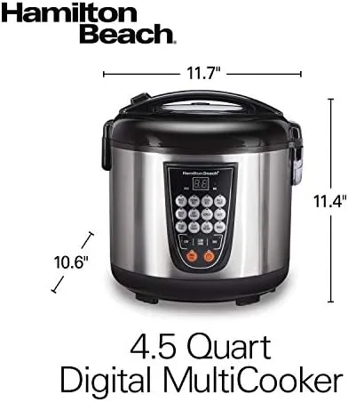 Hamilton Beach Digital Programmable Rice and Slow Cooker & Food Steamer, 20 Cups Cooked (10 Cups Uncooked), 14 Pre-Programmed Settings for Sear Sauté, Hot Cereal, Soup, Nonstick Pot, Stainless Steel