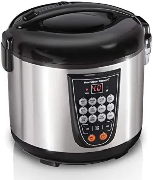 Hamilton Beach Digital Programmable Rice and Slow Cooker & Food Steamer, 20 Cups Cooked (10 Cups Uncooked), 14 Pre-Programmed Settings for Sear Sauté, Hot Cereal, Soup, Nonstick Pot, Stainless Steel