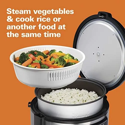 Hamilton Beach Digital Programmable Rice and Slow Cooker & Food Steamer, 20 Cups Cooked (10 Cups Uncooked), 14 Pre-Programmed Settings for Sear Sauté, Hot Cereal, Soup, Nonstick Pot, Stainless Steel