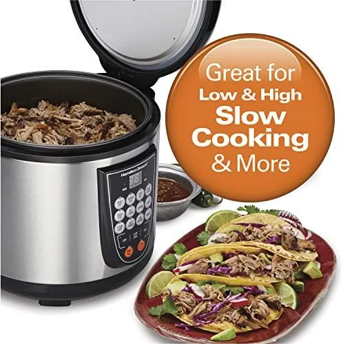 Hamilton Beach Digital Programmable Rice and Slow Cooker & Food Steamer, 20 Cups Cooked (10 Cups Uncooked), 14 Pre-Programmed Settings for Sear Sauté, Hot Cereal, Soup, Nonstick Pot, Stainless Steel