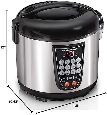 Hamilton Beach Digital Programmable Rice and Slow Cooker & Food Steamer, 20 Cups Cooked (10 Cups Uncooked), 14 Pre-Programmed Settings for Sear Sauté, Hot Cereal, Soup, Nonstick Pot, Stainless Steel