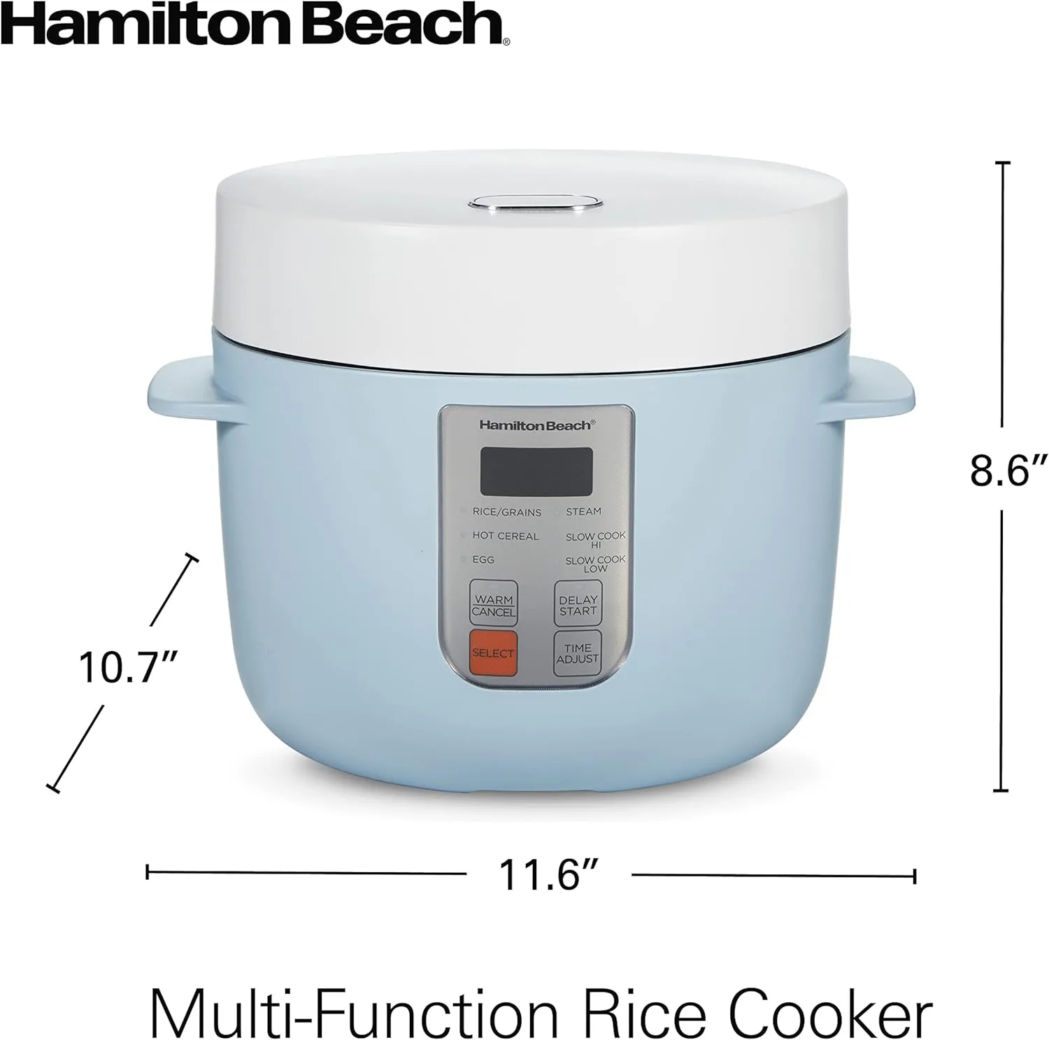 Hamilton Beach Digital Programmable Rice Cooker & Food Steamer,12 Cups Cooked (6 Uncooked), with Slow Cook & Hard-Boiled Egg Functions, Steam & Rinse Basket, Blue (37561)