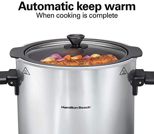 Hamilton Beach Sear & Cook Stock Pot Slow Cooker with Stovetop Safe Crock, Large 10 Quart Capacity, Programmable, Silver (33196)