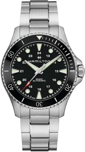 Hamilton Watch Khaki Navy Scuba Auto | Swiss Made | 43mm Stainless Steel Case | Black Dial Analog Watch | Silver Stainless Steel Bracelet (Model: H82515130)