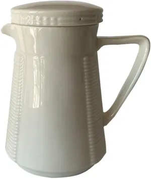 HANABASS Farmhouse White Ceramic Pitcher with Filter Lid, Vintage Wide Mouth Water Carafe with Handle Tea Infuser Jar Leak-Proof Water Jug for Iced Tea Hot Cold Beverage Juice, 550ML