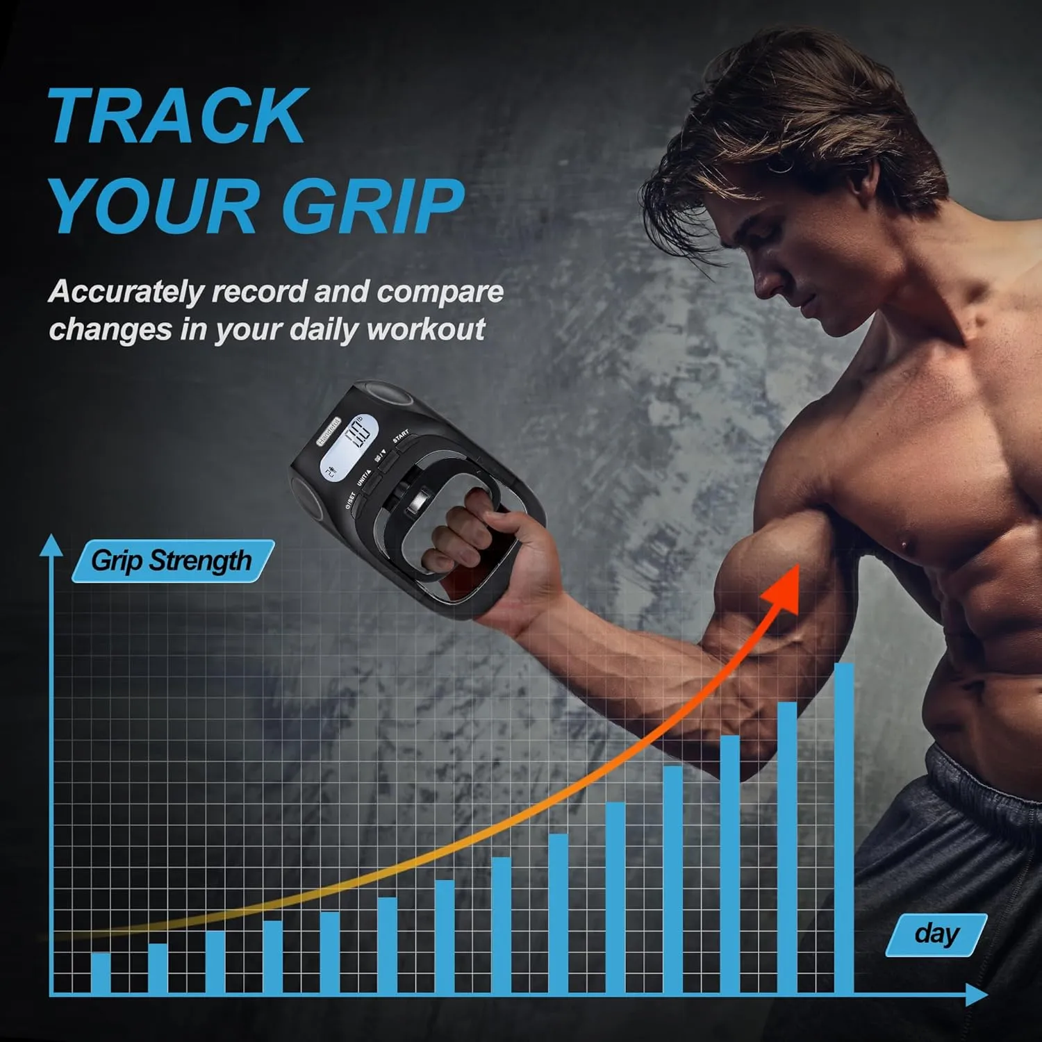 Handeful Grip Strength Tester Trainer - Dynamometer Handgrip Measurer Meter, Handheld Strengthener Exerciser for Sports, School, and Home Use (198Lbs / 90Kgs)