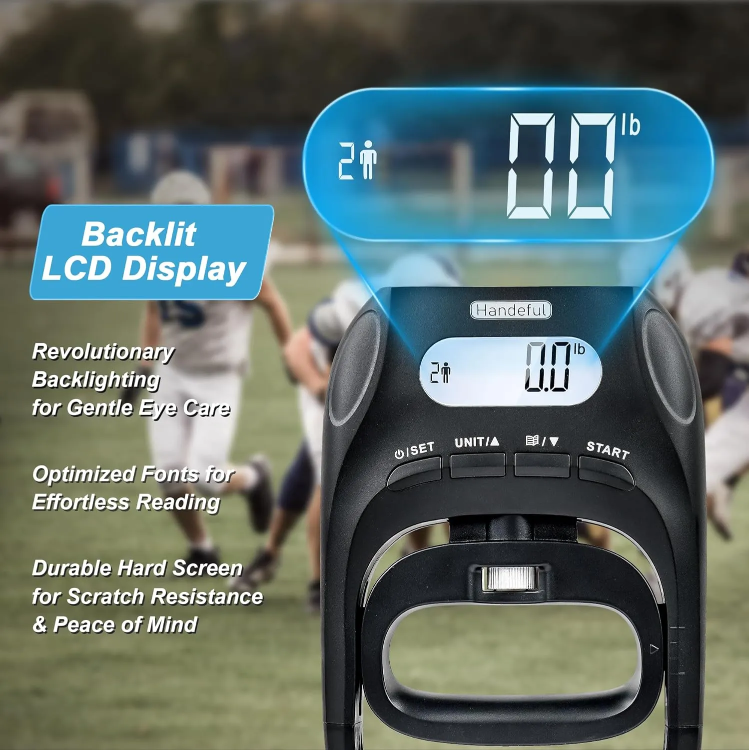 Handeful Grip Strength Tester Trainer - Dynamometer Handgrip Measurer Meter, Handheld Strengthener Exerciser for Sports, School, and Home Use (198Lbs / 90Kgs)