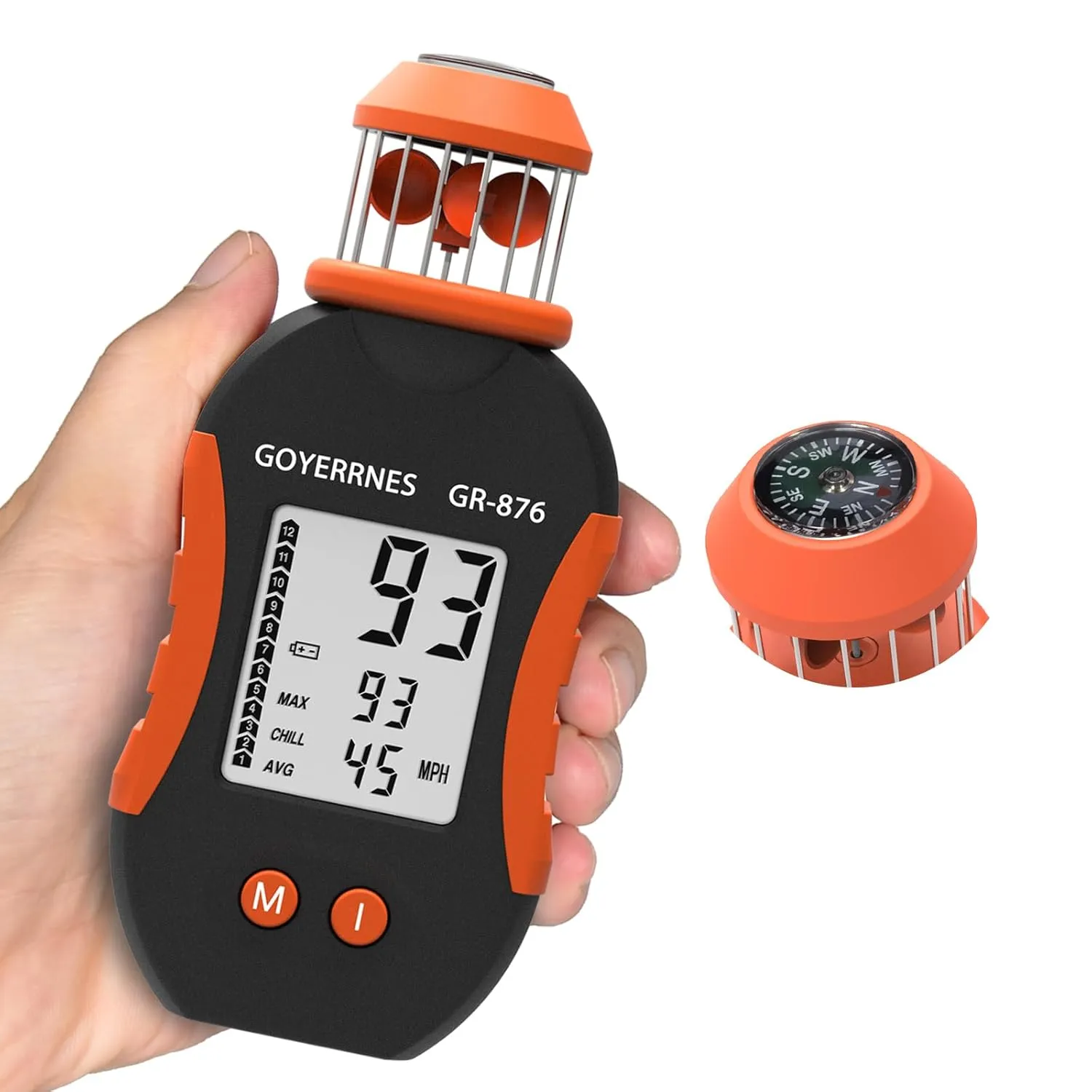 Handheld Cup Anemometer, 93MPH Digital Wind Speed Meter with Compass, Wind Gauges for Outdoor HVAC Sailing Drone Flying Golf Shooting