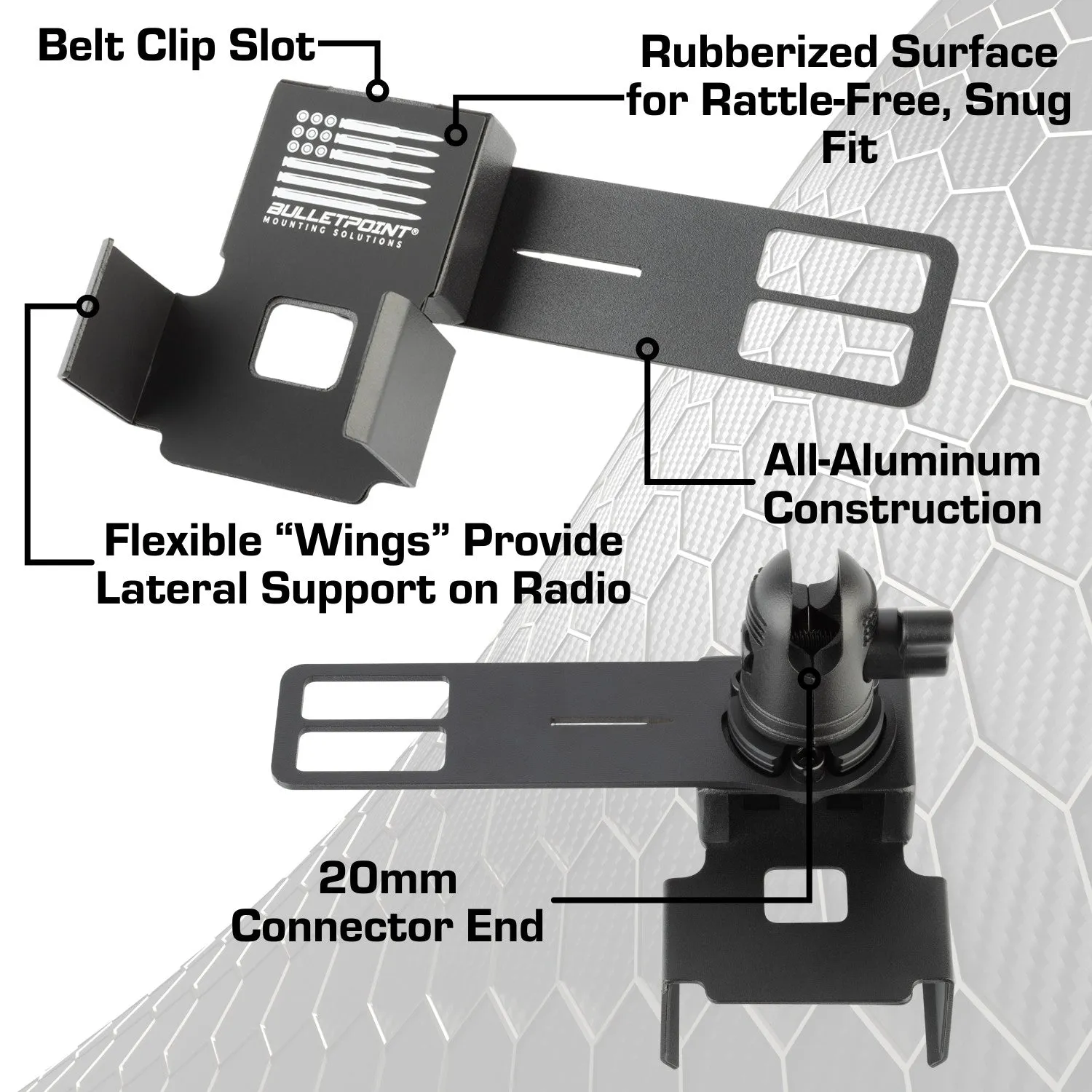 Handheld Radio   Mic Combo Holder with 20mm Connector End Nubby Edition