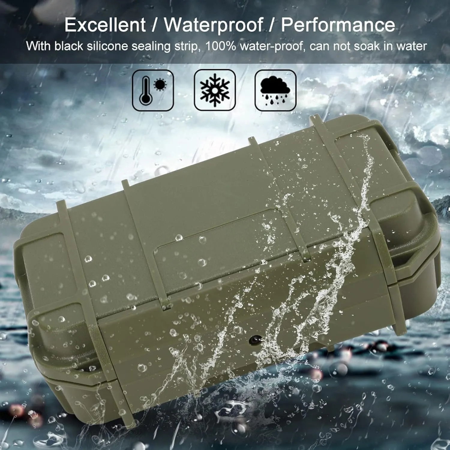 Hapivida Waterproof Dry Box Protective Case, Green Outdoor Shockproof Box ABS Plastic Storage Tool Box for Camping Fishing Hiking Water Sports